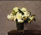 Henri Fantin-latour Famous Paintings - White Roses in a Vase